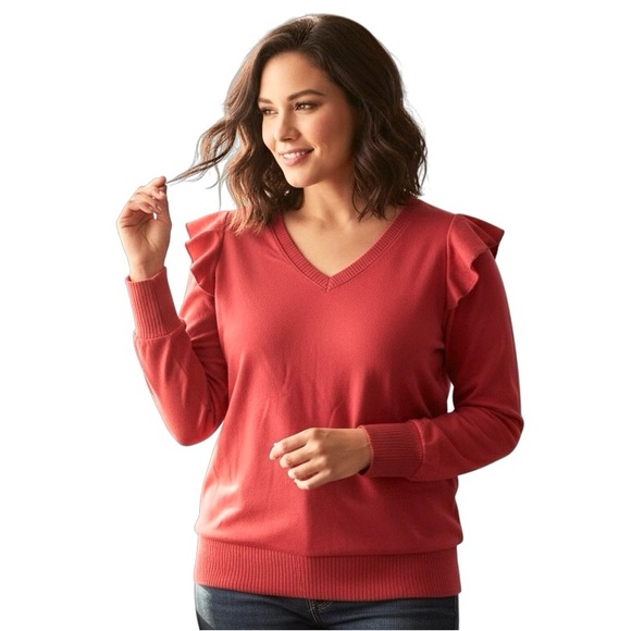 TORRID 00 0X XL Light Red Coral Ruffle Sleeve Sweater R $59 - Picture 1 of 11